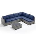 thumbnail image 5 of Ebello 7-Piece Modular Conversation Set, Outdoor Patio Sectional Sofa with Glass Coffee Table, Rattan Garden Furniture, GNB(Navy Blue), 5 of 12