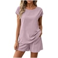 thumbnail image 3 of Women's Casual Linen Shorts Elastic Waist Pocket Shorts Two Piece Set Shorts for Women Summer Fashion, 60% Cotton 40% Linen Blend Lightweight Comfortable Loose | VerBelle,Pink L, 3 of 8