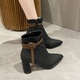 thumbnail image 4 of NECHOLOGY Botas Mujer Zapatos Botines de mujer Moda mujer Color sólido mantener caliente invierno suela gruesa tacones cuadrados cremallera botines cortos zapatos de punta estrecha (Black, 6.5), 4 of 6
