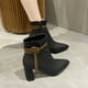 thumbnail image 4 of NECHOLOGY Botas Mujer Zapatos Botines de mujer Moda mujer Color sólido mantener caliente invierno suela gruesa tacones cuadrados cremallera botines cortos zapatos de punta estrecha (Black, 7), 4 of 6