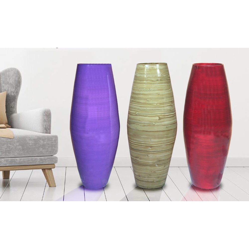 27.5" Tall Bamboo Floor Vases, Set of 3 Colors