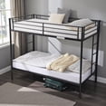thumbnail image 3 of Tcbosik Bunk Bed with Trundle, Twin Over Twin Size Bed Frame with Side Ladders and Safety Guardrail, Heavy Duty Metal Slat Support, Easy Assembly, Black, 3 of 8