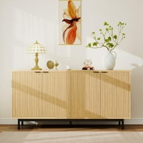 58 Inch Natural Oak Sideboard Buffet Cabinet with Adjustable Shelves