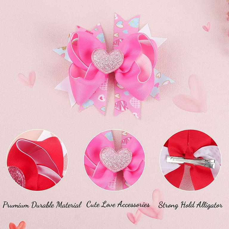 cnhairaccessories Love Heart Pink Ribbon Hair Bows Red