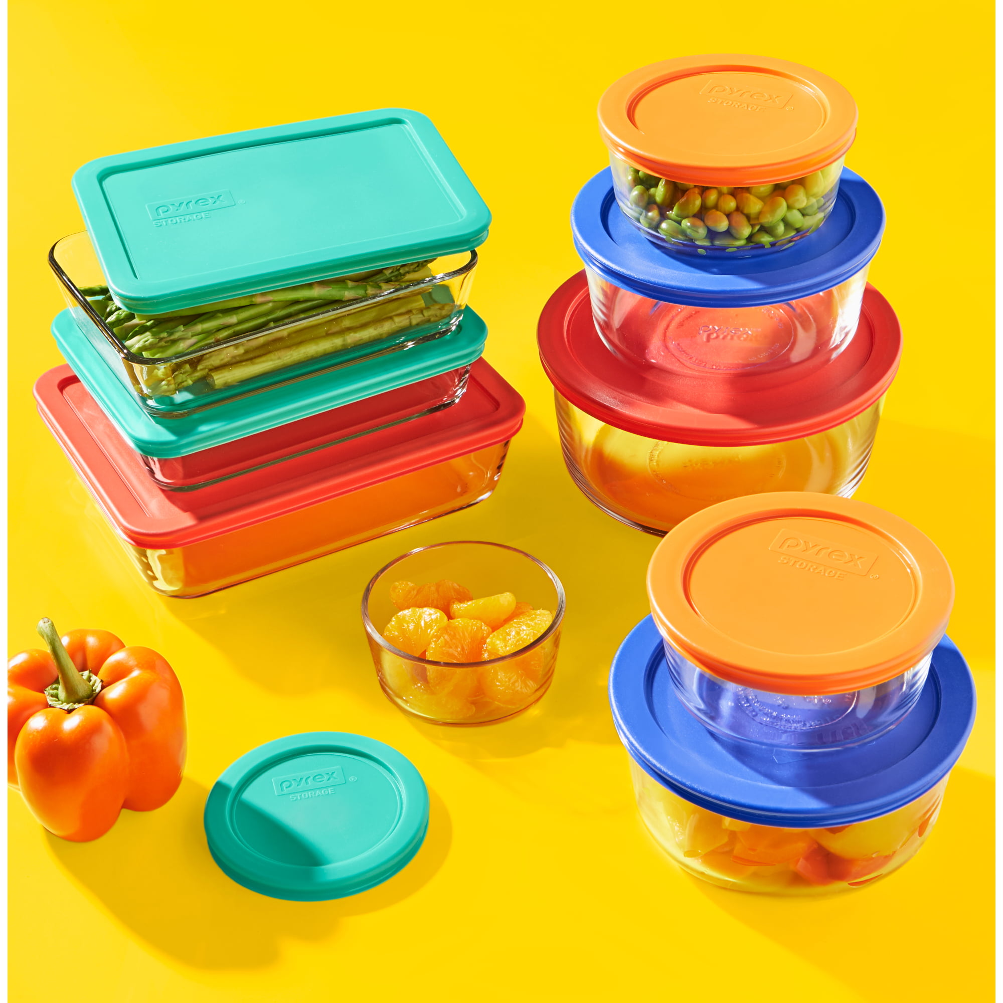 Pyrex Meal Prep Simply Store Glass Rectangular and Round Food Container Set  (18-Piece, BPA-free), Multicolor