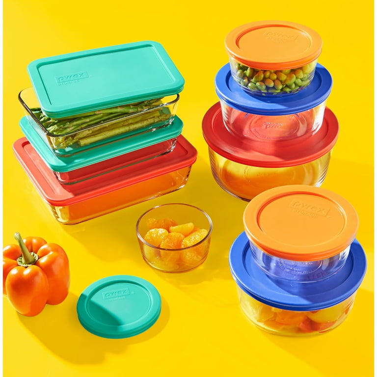 Pyrex Meal Prep Simply Store Glass Rectangular and Round Food Container Set  (18-Piece, BPA-free), Multicolor