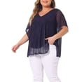 thumbnail image 4 of Agnes Orinda Plus Size Mother's Day Blouse for Women Floral Pattern Batwing Sleeve Beach Cover Loose Tunic Shirt Tops 2X Purple, 4 of 6