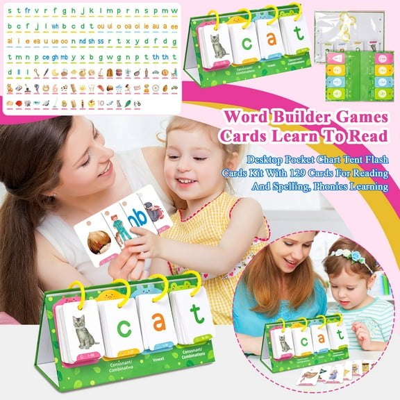 YATAV Phonics Flash Cards Kit with 129 Cards Learn to Read CVC Word Builder Games,Sight Words Games for Kindergarten Classroom Supplies,Preschool Phonics Learning Activity