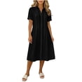 thumbnail image 2 of Women's Solid Color Short Sleeve Lapel Loose Dress - Casual Summer Double Layer Style, 2 of 6