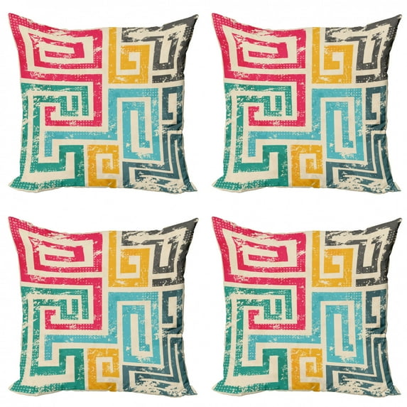 Ambesonne Indie Throw Pillow Cover 4 Pack, Vintage Spiral Colorful, 20", Multicolor