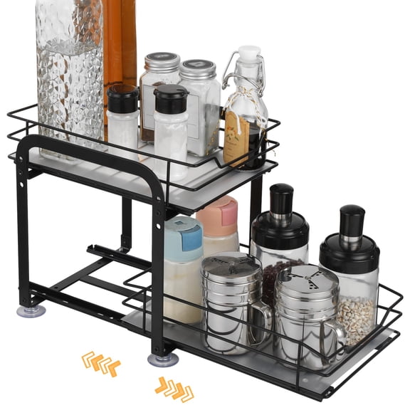 Heavy Duty 2-Tier Pull Out Spice Rack Organizer for Cabinet and Under Sink, Large Capacity Metal Spice Organization, Adjustable Height, Anti-Rust,11 x 8.3 x 9.1 in