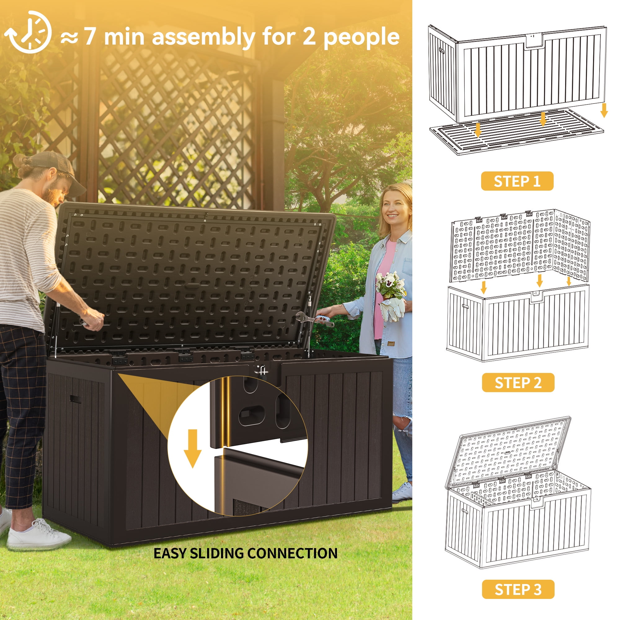 Dextrus 150 Gallon Outdoor Waterproof Deck Box, Brown, Weather-Resistant Storage Solution