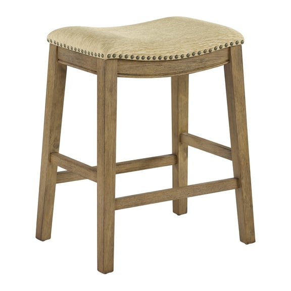 Saddle Stool 24" in Camel Fabric With Medium Oak Wood Finish 2-Pack
