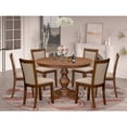 thumbnail image 7 of Luxe by East West Furniture 7-Pc Dining Set Of A Pedestal Dinner Table, 6 Light Tan Fabric Padded Chairs, 7 of 7