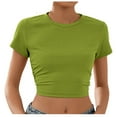 thumbnail image 1 of Bigersell Women's Short Sleeve T Shirts Fashion Women Tops Blouse Solid Round-Neck Short Sleeve T-Shirt Plus Muscle Round Neck Short Sleeve Casual T Shirts Style B36991, Green M, 1 of 6