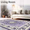 thumbnail image 2 of ODIKA 3'x5' Machine Washable Non-Slip Area Rug, Elegant Damask Swirl Transitional Vintage Faded Ornate High Traffic Rug with Pad, Purple, 472754, 2 of 8