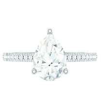 Rosec Jewels Pear Shaped Lab Diamond Engagement Ring with Side Stones - 6x8 MM - EF-VS Quality, 10K White Gold, US 7.50