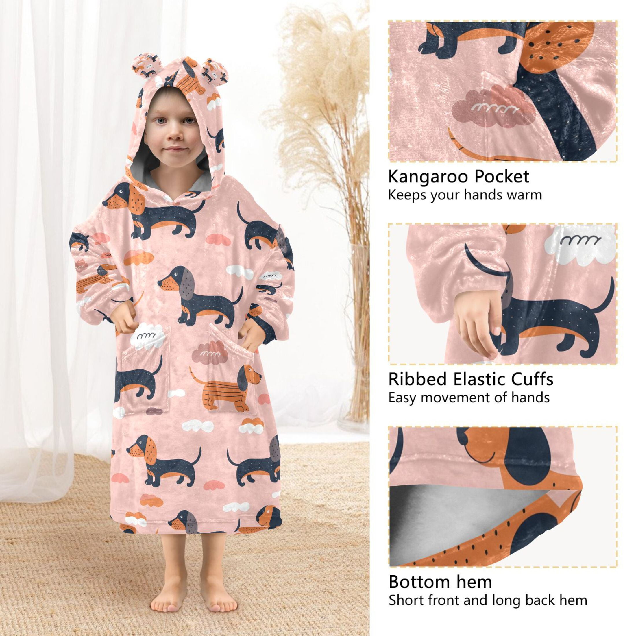 Wearable Blanket Christmas Hoodie for Cute with Dogs Flannel Hooded Blanket with Pockets and Sleeves Suitable