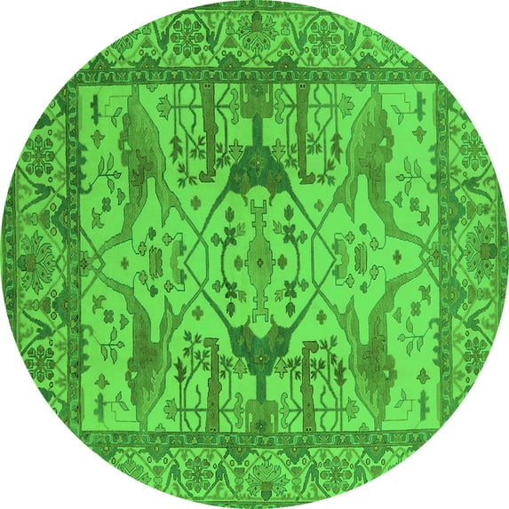 Ahgly Company Indoor Round Oriental Green Traditional Area Rugs, 5' Round