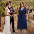 thumbnail image 3 of Agnes Orinda Women's Plus Size Wedding Guest Dress Sequin Printed Pattern Wrap V Neck Short Sleeve Cocktail Party Prom Long Dresses with Tie Waist L Navy Blue, 3 of 7