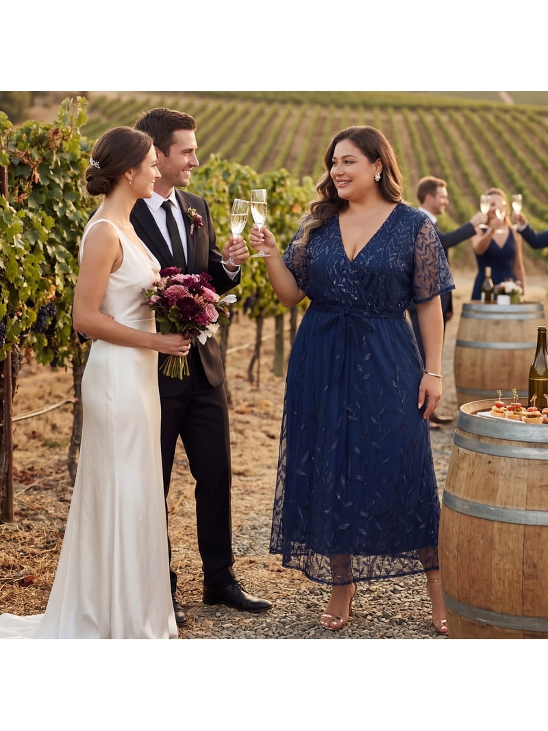 blue plus size wedding guest dress Long Beaded Sequin Formal Prom Dress Lenovia 8183