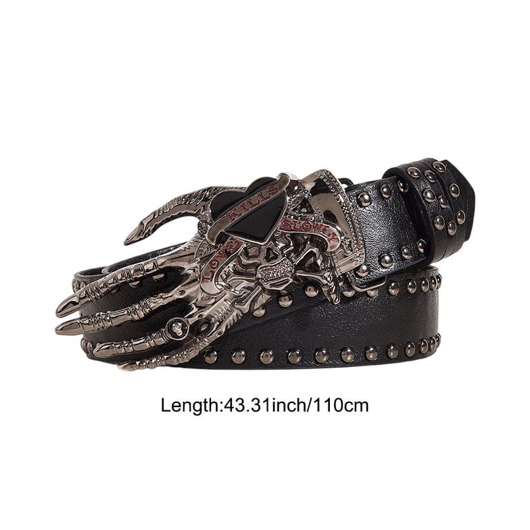 Punk Rivet Belt with Skull Buckle, Gothic Y2K Style Leather  display picture 2