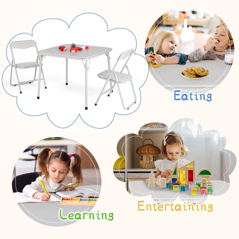 TROPOW Kids Folding Table and Chairs Set of 2, 3-Piece Children's Activity Table Set with Padded Vinyl Cushion, Toddler Table Set for Playroom, Nursery, Bedroom