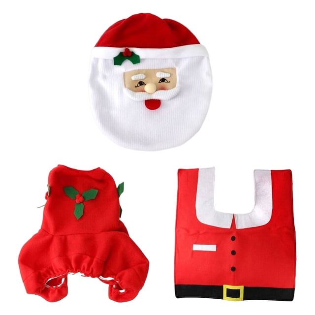 Cateissary Funda navideña para asiento de inodoro, juego de 3 piezas, franela de alta calidad, lavable, se adapta a varios inodoros Kits de decoración para fiestas