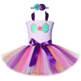 thumbnail image 3 of Vestido de tutú de sirena morado para niñas, disfraz con temática marina, vestidos de fiesta de cumpleaños para niñas, vestido de princesa con estrellas de mar y conchas marinas para niñas, 3 of 5