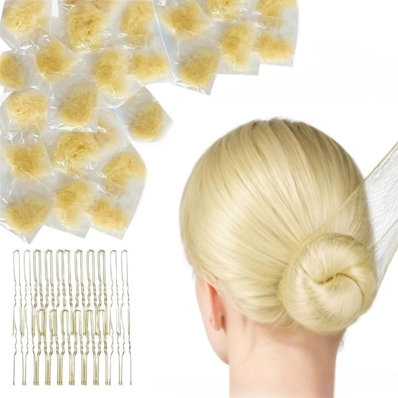 Hair Net 50Pcs Packed Individually Elastic Nylon Edge Hair Nets Matching Clip for Buns Food Service Dancer(Blonde)