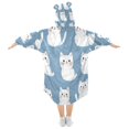 thumbnail image 2 of Wearable Blanket with Sleeves and Pocket Oversized Hooded Sweatshirt 3-14 YR White Cat S, 2 of 7