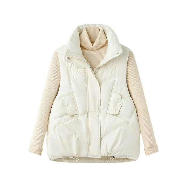 Lovzfmll Haut Sans Manches pour Femmes, Veste Décontractée à Col Rabattu Couleur Unie Blanche, 2TG