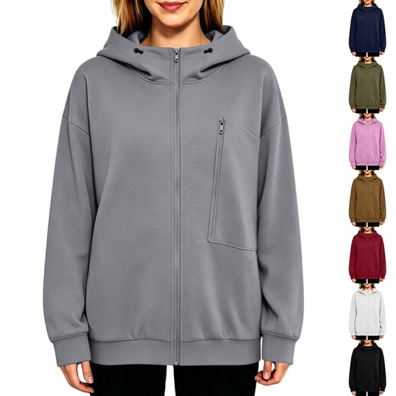 Levmjia Women's Hoodie Sweatshirt Asymmetric Zip Pocket Long Sleeve Casual Loose Fit Pullover with Drawstring for Fall Winter