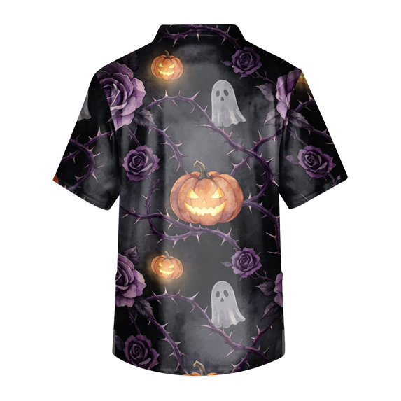 Domuza Halloween Scrub Tops Men Funny Horror Graphics V-Neck Short Sleeve Carer Uniform Shirts Comfy Soft Relaxed Fit Medical Workwear M