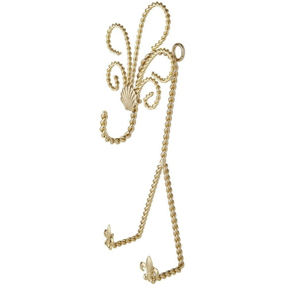 Bard's Twisted Gold-toned Wall Mountable Cup and Saucer Hanger, Shell and Fleur de Lis, 9.75" H x 4" W x 3" D