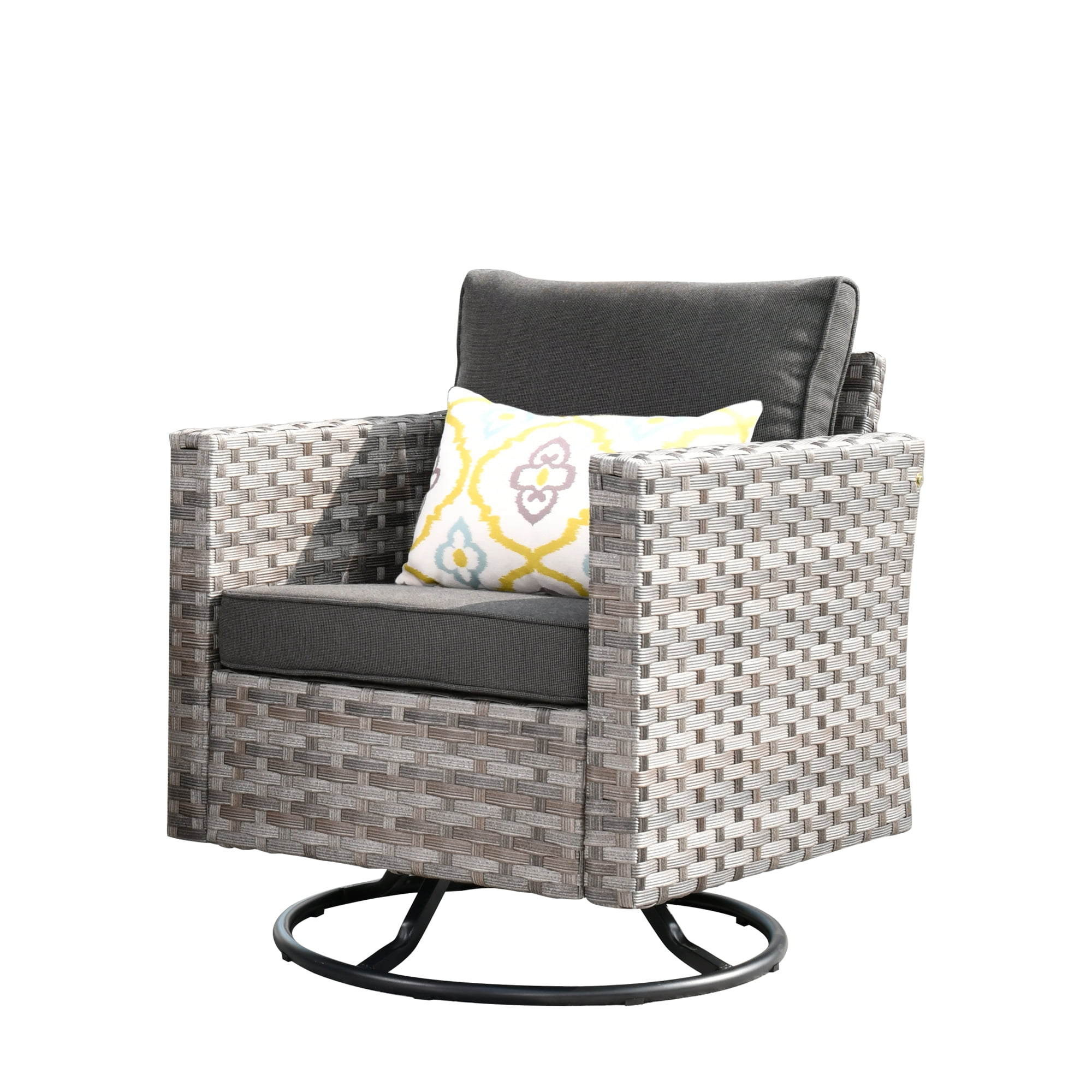 Ovios 1 Pieces Outdoor Patio Furniture Wicker Swivel Chair with Cushions for Backyard