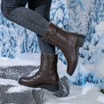 thumbnail image 2 of hopeusnice Lace Up Buckle Decor Side Zipper Boot Block Heel Street Style Boot Brown 35, 2 of 6