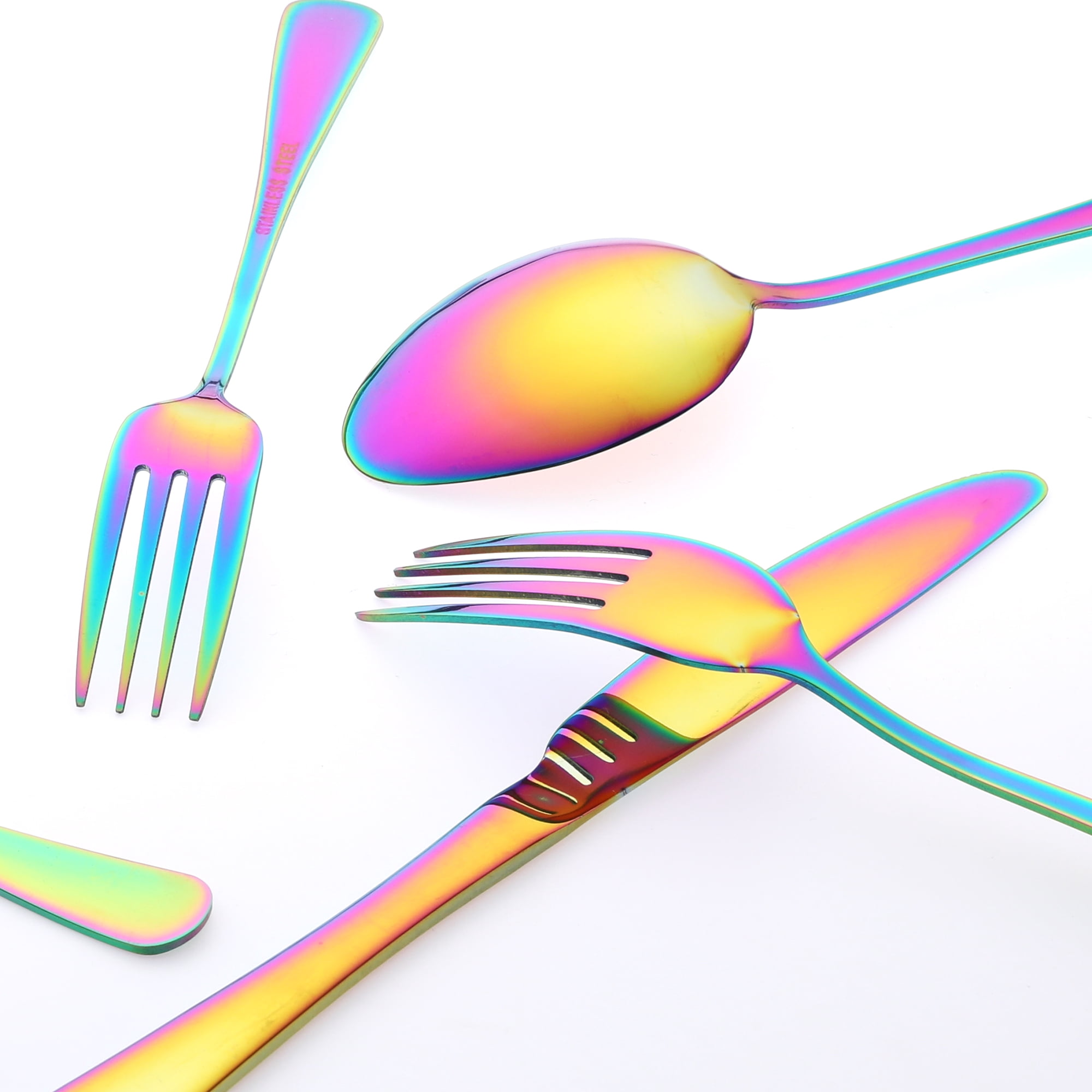 Unique Bargains Stainless Steel Flatware Set Mirror Polished Colorful 30 Pcs