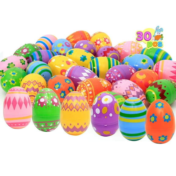 JOYIN 30 Pcs 3.15Inch Printed Jumbo Plastic Eggs for Easter Egg Hunt Event, Easter Basket Stuffers, Party Favor Goodie Bags, Scene and Decoration, School Parties Prizes, School Classroom Rewards