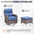thumbnail image 2 of Planntonneo 4 Piece Wicker Patio Furniture Set with 2pcs Swivel Glider Chairs(6-inch Thick Cushions) and 2pcs Ottomans for Backyard, Porch, Balcony, Brown/Blue, 2 of 11