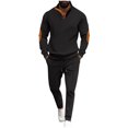 thumbnail image 3 of VBTAPA 2 Piece Outfits for Men Waffle Knit Tracksuit Quarter Zip Pullover and Jogging Pants Casual Sweatsuit Sets with Pockets on Sale Black XXXL, 3 of 8
