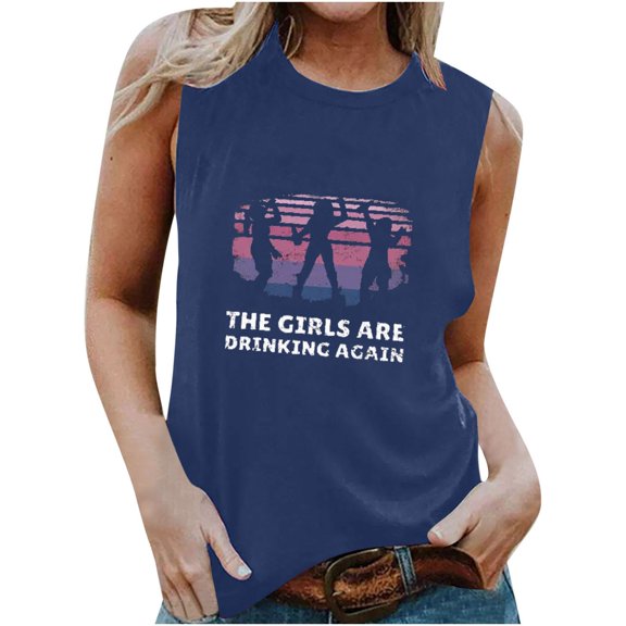 IROINNID Women's Summer Sleeveless Casual Tops Round-Neck Pullover Retro Printing Vest Under 10$