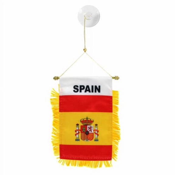 Spain Spanish MINI BANNER FLAG CAR & HOME WINDOW MIRROR HANGING 2 SIDED