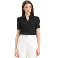 thumbnail image 1 of Top de trabajo con cuello en V para mujer, camisa de manga corta con botones Negro S, 1 of 6