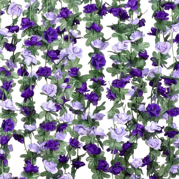 Duslogis 5Pcs 39.4 Ft Flower Garland Artificial Rose Vines for Bedroom, Cute Fake Hanging Flower Vines Floral Garland Decorations for Wedding Party Wall Room Decor Aesthetic (Purple)