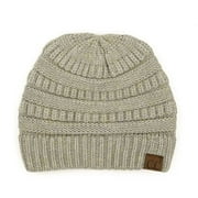 Trendy Warm Chunky Soft Stretch Cable Knit Beanie Skully, Snuggly Soft Warm Gray Mix