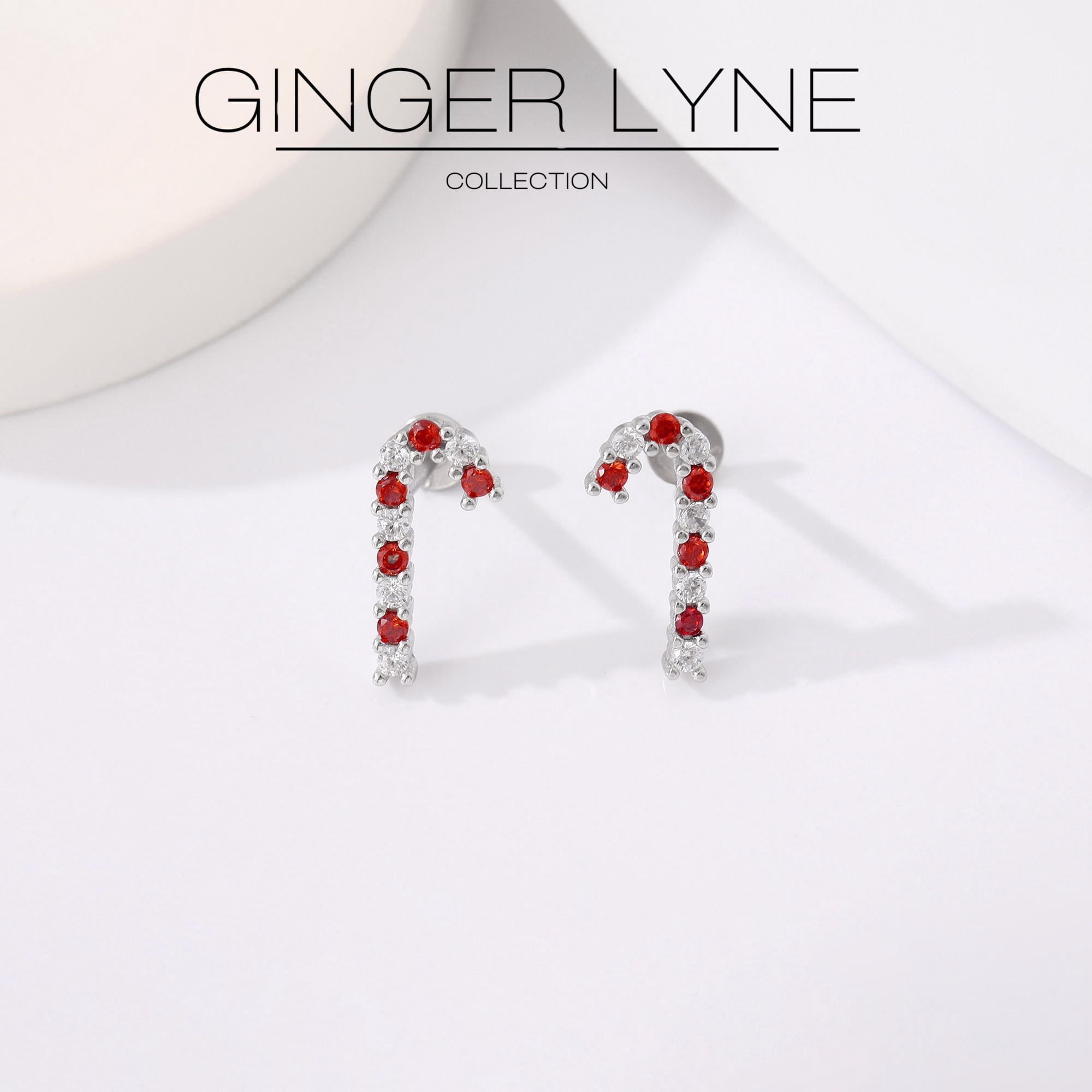 Christmas Candy Cane Flat Back Earrings for Women Sterling Silver 16g Cartilage Helix Lobe Body Piercing Stud by Ginger Lyne Collection