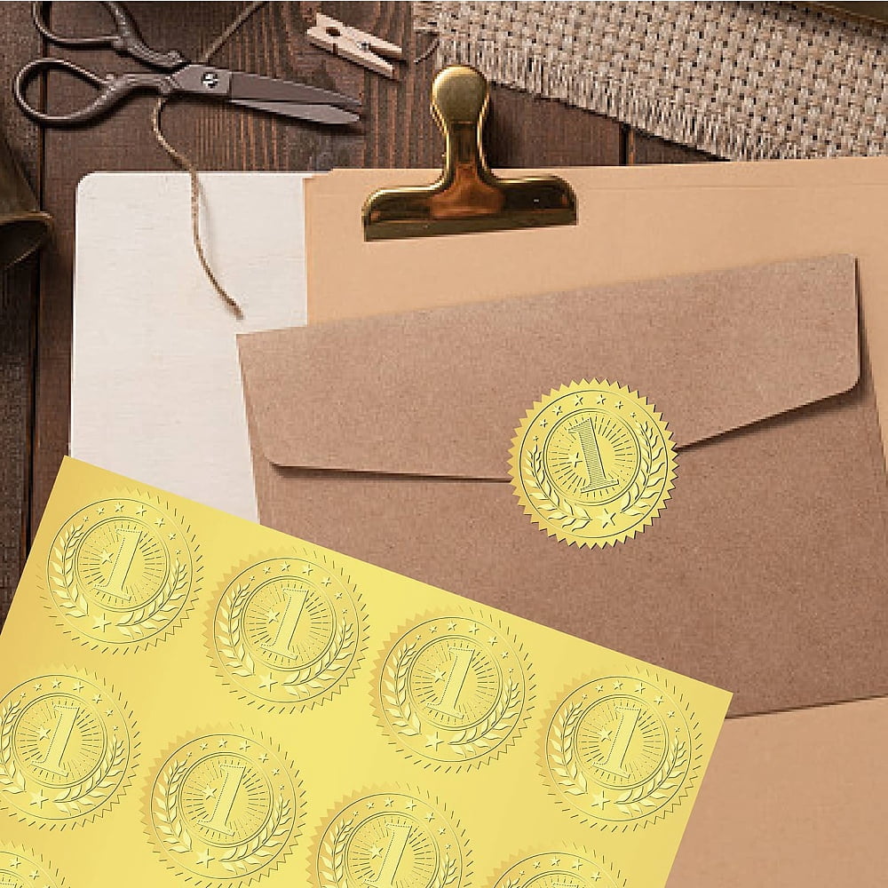 408Pcs No.1 Gold Foil Embossed Stickers 2" Self Adhesive Envelopes Seals Sticker Labels