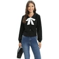 thumbnail image 6 of Women's Blouses Long Sleeve Flounce Peter Pan Collar Blouse Kawaii Girls School Uniform White/Black Shirt Lady Bowknot OL Button-Down Shirts,Black A S-2XL, 6 of 9