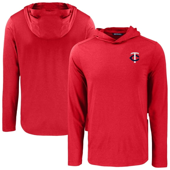 Men's Cutter & Buck Red Minnesota Twins Coastline Epic Comfort Recycled Eco Hoodie Long Sleeve T-Shirt